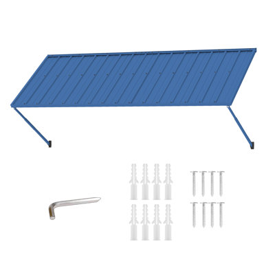 Auvent de porte réglable Kozyard - inclinable à 4 niveaux, cadre en aluminium, panneau incliné de l 108 po x 43 1/2 po, projection réglable de 31 à 42 po, auvent en métal, protection contre les intempéries, la neige et les rayons UV bleu acier