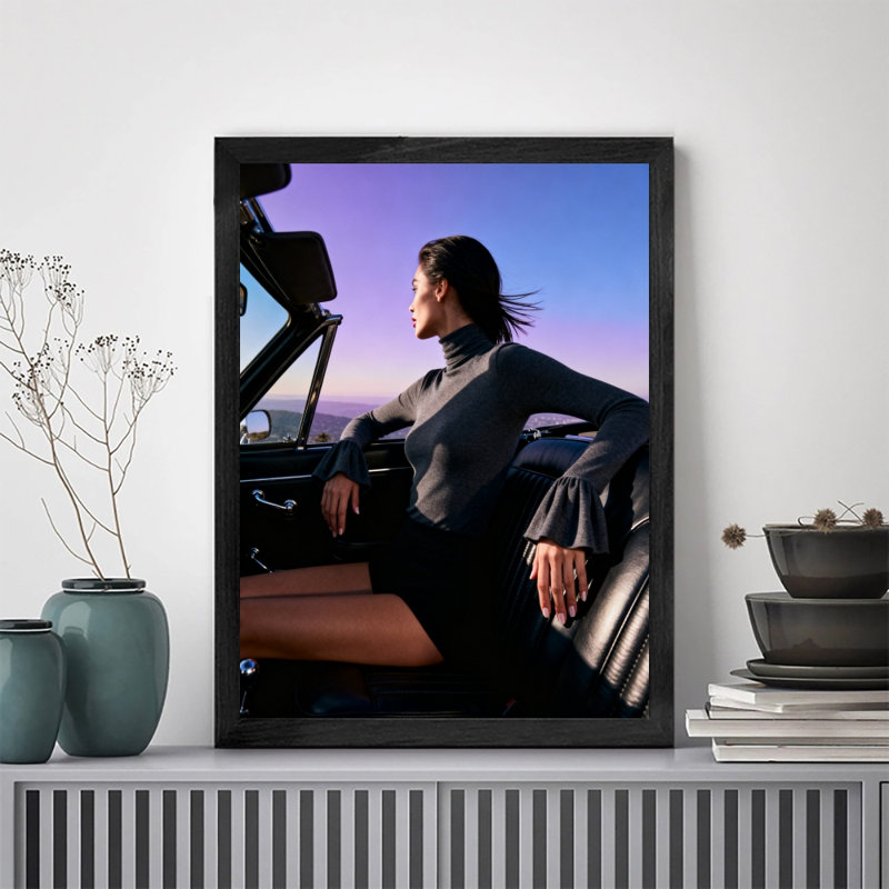 Black Framed Vintage A Woman Who Enjoys A Leisurely Hair Dryer Wall Art Retro Style Framed Prints, 17" H x 13" W