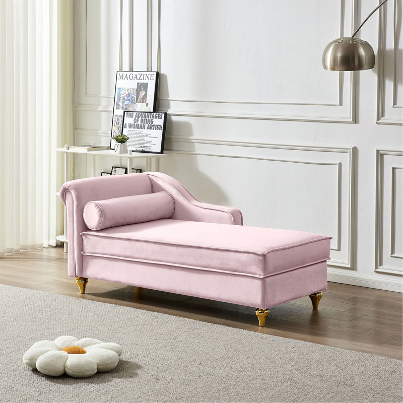 Chaise longue moderne avec revêtement en velours, Rose