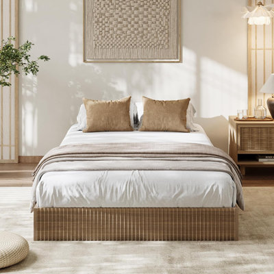 Twin Bed Frame, Wood Platform Bed with Fluted Design, Low Profile, Noise-Free, Walnut Finish, Minimalist Style, No Box Spring Required