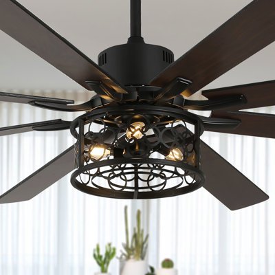 Clercq 72" 8 - Blade Reversible Ceiling Fan with Lights and Remote, 6 Speeds Ceiling Fan
