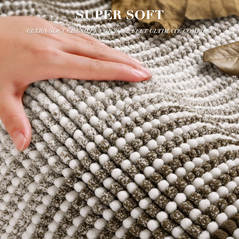 Slip‑Resistant Fluffy Water‑Absorbing Washable Bath Mats, Latte, 20" x 47" Plus 20" x 32"