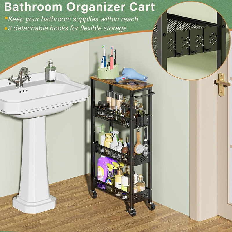 Slim Rolling Storage Cart for Kitchen Laundry Room and Bathroom