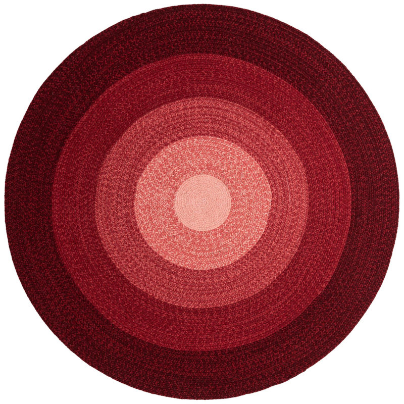  Ombre Hand Braided Wool Rug, Round 5'1", Red