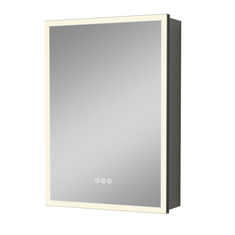 16'' W x 24'' H LED Lighted Rectangular Medicine Cabinet with Mirror, Anti-Fog, Memory Function, Large Storage Space, Wall or Recessed Mount, Adjustable Glass Shelves
