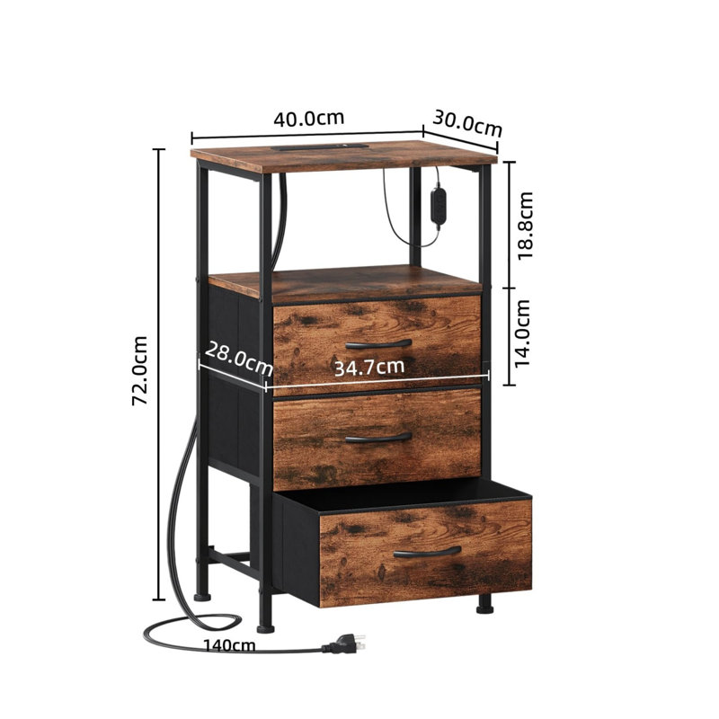 40 cm W Steel Bedside Table