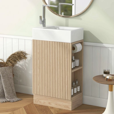 Meuble-lavabo 18,6 po avec lavabo, meuble-lavabo avec tablette à deux niveaux, orienté vers la gauche ou vers la droite