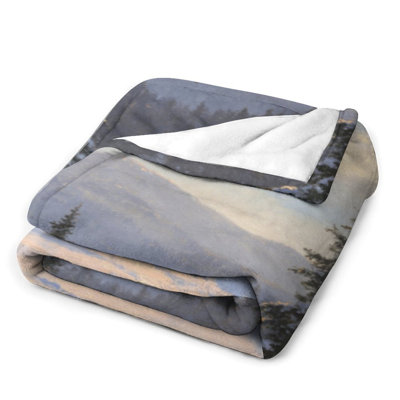 Snowy Mt Pine Sunset Luxury Flannel Throw Blanket, Soft Warm Fuzzy Blanket for Living Room Sofa Bed Home Decor