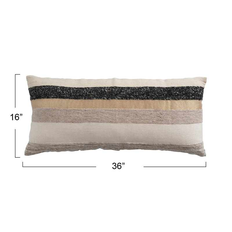Coussin lombaire en mélange de laine tissé  avec fil métallique doré et rayures
