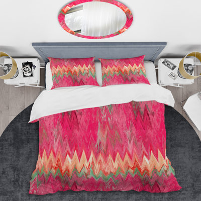 Pink Brushed Chevron Polyester Chevron / Zig Zag Duvet Cover