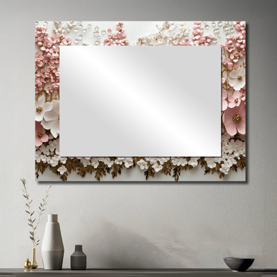 Cream Morning Collage Of Dogwood Trees I - Floral Decorative Mirror Wall Art - Printed On Metal