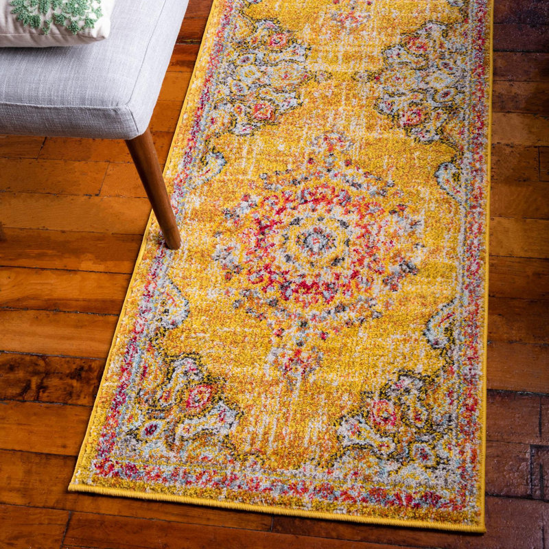 Galyean Indoor Rug, Runner 2' x 6'1", Gold/Red