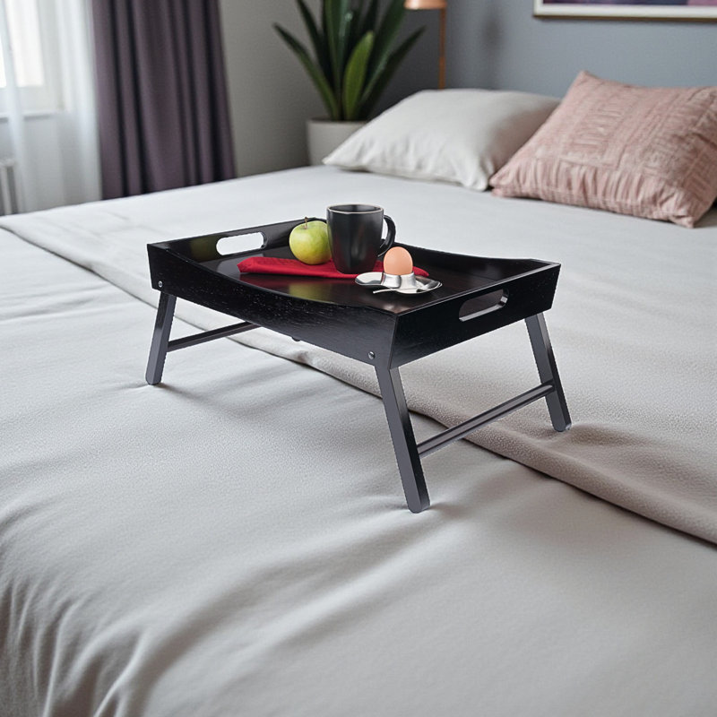 Hank Espresso Finished Wood Breakfast Tray With Foldable Legs, 10.16" H X 24.29" L X 14.82" D