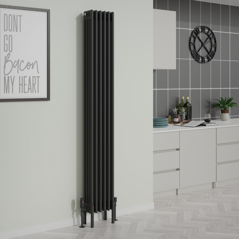 Adames Vertical Traditional 4 Column Radiator 1500x470mm, 1800mm H x 290mm W x 140mm D, Black