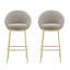 Tabouret de bar rembourré en métal, structure plaquée or et revêtement beige mélangé, ensemble de 2
