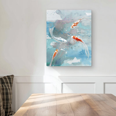 Koi Fish in Blue Water - Exotic Metal Print for Home Decor