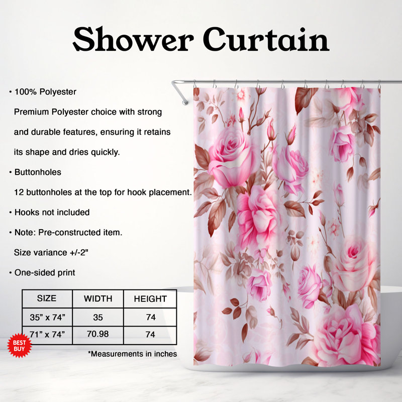 Rose Chic - Rideau de douche Premium, H 74 po x l 71 po