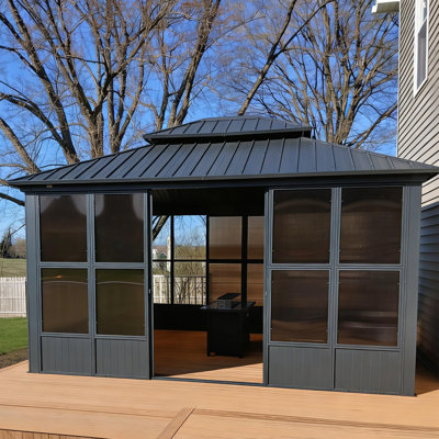 Pavillon de patio extérieur en aluminium à toit double pour l'extérieur, à toit double, avec toit rigide et double toit en mauve mauve 10 pi x 13 pi Mauve