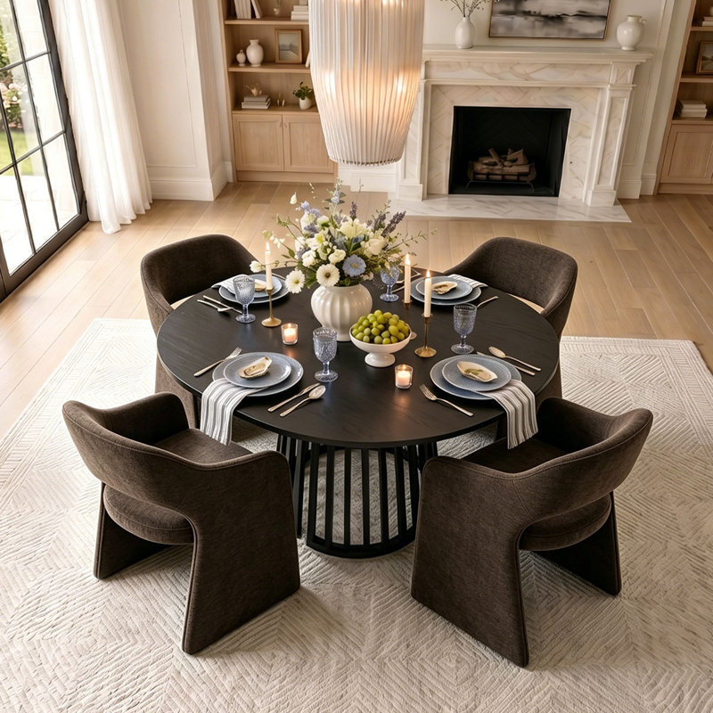 Ensemble de table de salle à manger 4 personnes Woodcroft avec table ovale extensible et 4 fauteuils rembourrés en chenille