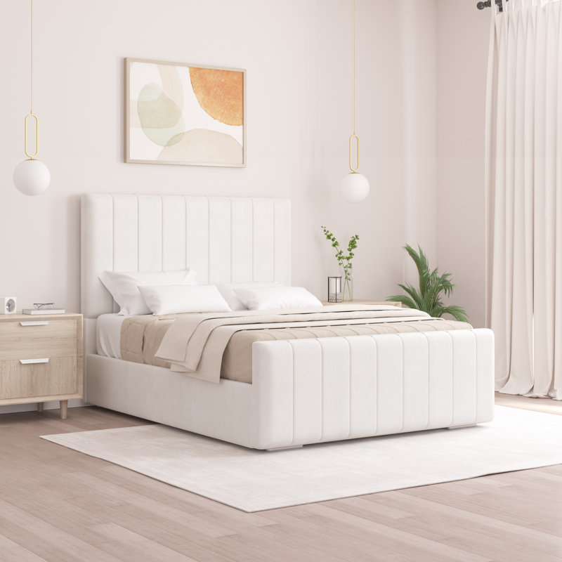 Scarlette Upholstered Bed Frame, White, King (5')