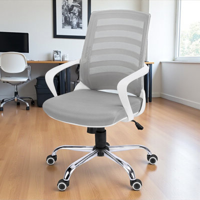 Chaise de bureau Modern Minimalist, dossier en filet, accoudoirs, gris H 37,75 po x l 24,00 po x P 24,00 po