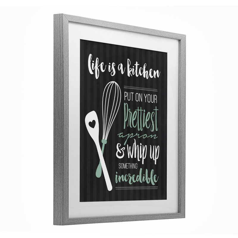 «Life Is A Kitchen», reproduction sous verre encadrée, H 21 po x l 17 po, Cadre de ferme gris