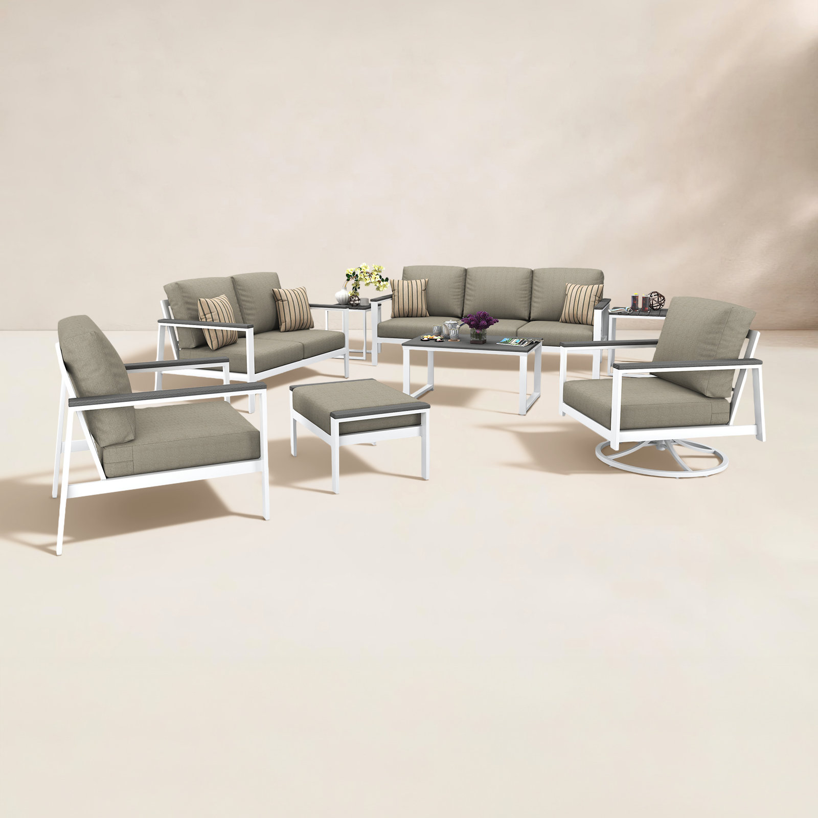 Townsend 7-Person Sunbrella® Patio Seating Group, Spectrum Dove, Gray