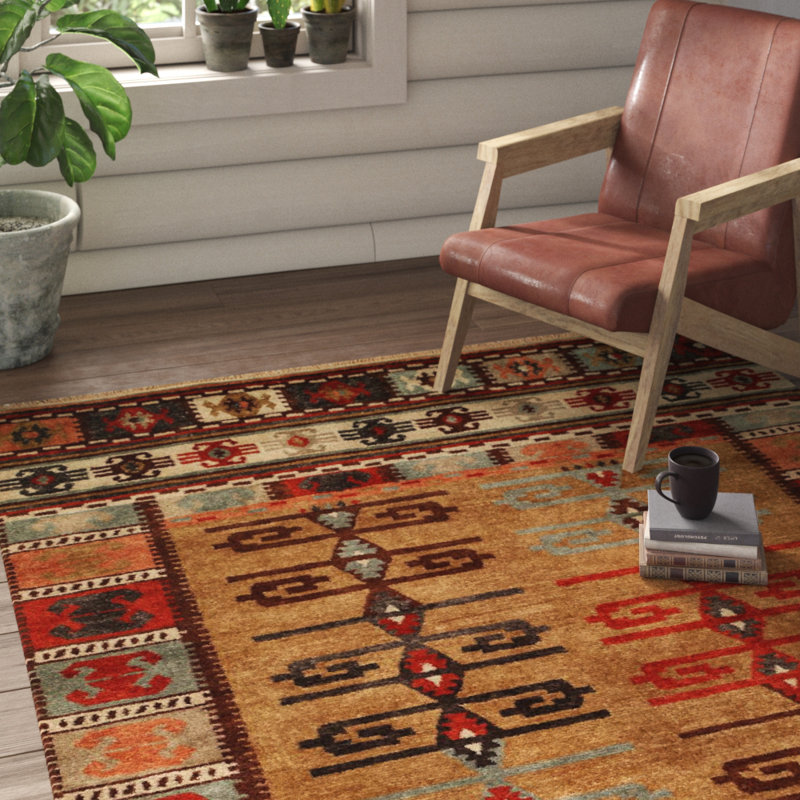 Tapis brun en laine noué à la main Bakke Southwestern, Rectangle 4 pi x 6 pi