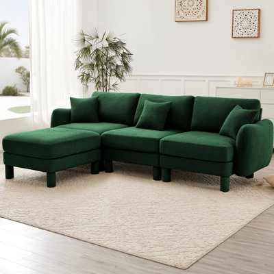 3 Boucle Fabric L Shape With Cylindrical Legs, Spring Coil System And Soft Back Cushions Sectional Removable , Modern Design Support For Comfort