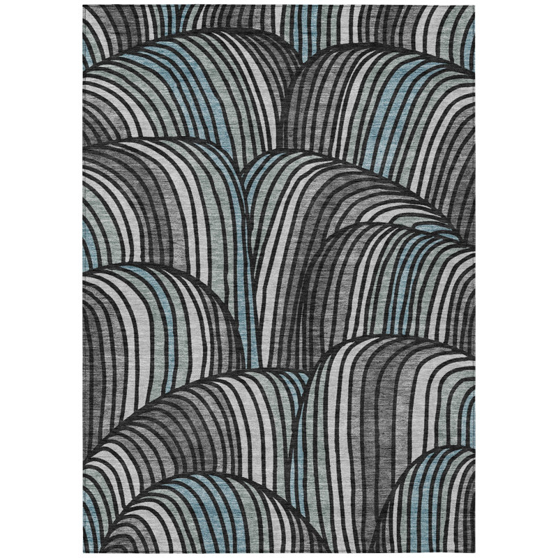 Machine Washable Indoor/Outdoor Chantille ACN2546 Mid-Century Modern Rug, 8' x 10', Black