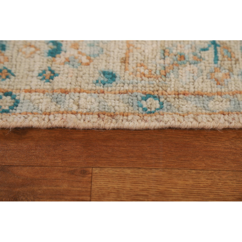 Tapis beige en laine noué à la main de conception unique 2 pi 11 po x 3 pi 9 po New Age