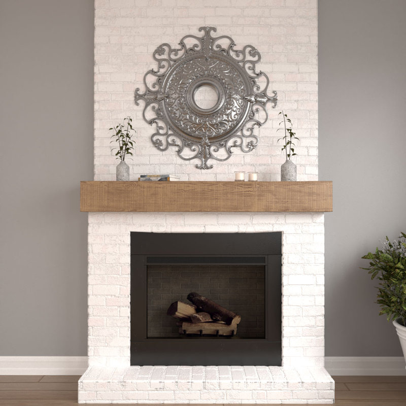 Rustic Sawn Heritage Timber Faux Wood Fireplace Mantel, 7.5" H x 72" W x 9.5" D, Warm Caramel