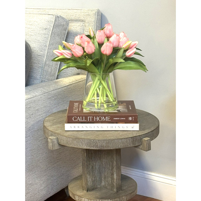 Real Touch Tulips in Glass Vase, Pink