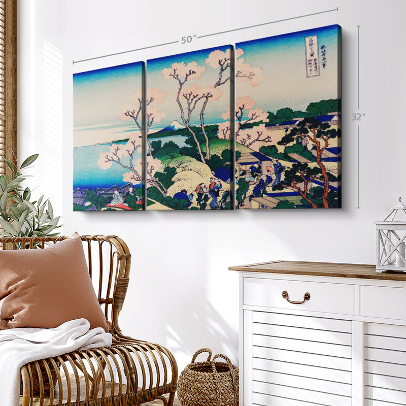 «Fuji From Gotenyama On The Tokaido At Shinagawa», 3 pièces sur toile, H 32 po x l 50 po x P 1,25 po
