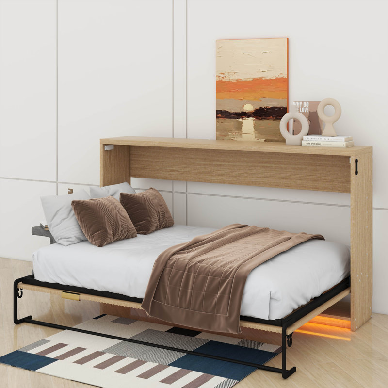 Twin XL Size Murphy Bed With LED Light, Can Be Folded Into A Cabinet