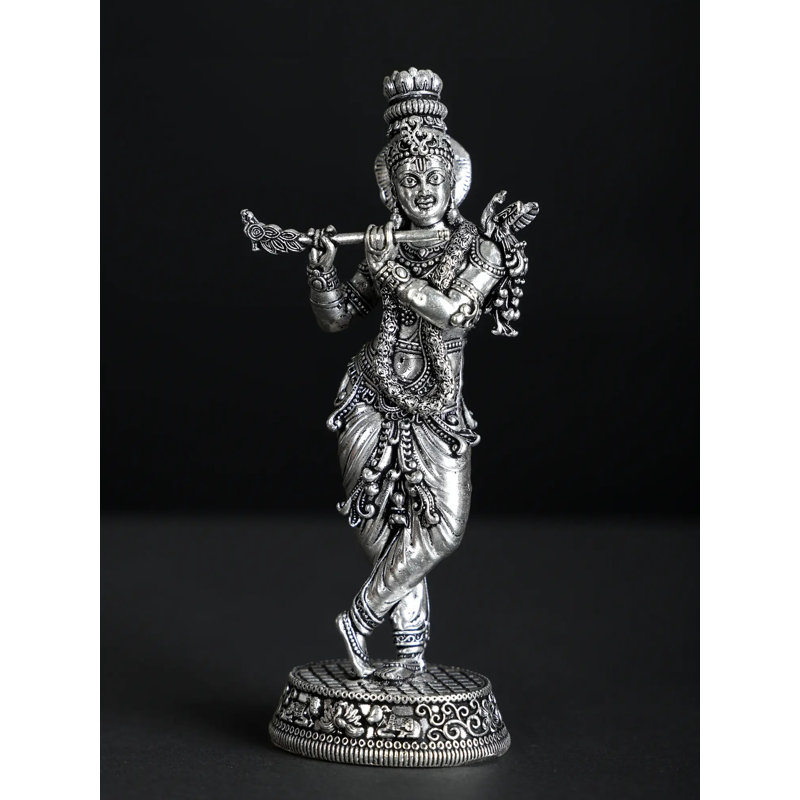 Petit grand seigneur debout se tenant debout Krishna jouant de la flûte en argent plaqué laiton Statue multiples tailles laiton argenté Home Temple Decor cadeau DDL528