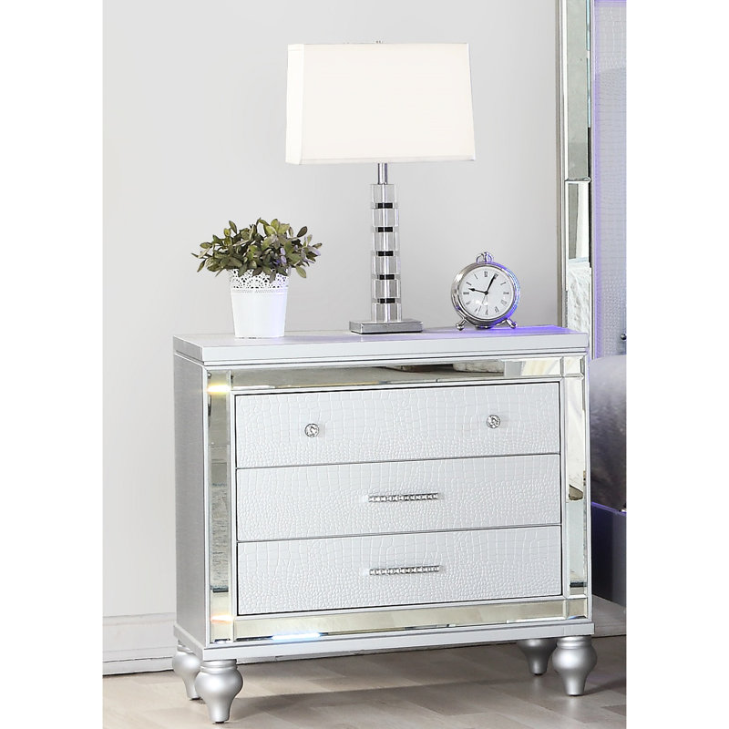 Table de chevet élégante 3 avec accents de miroir