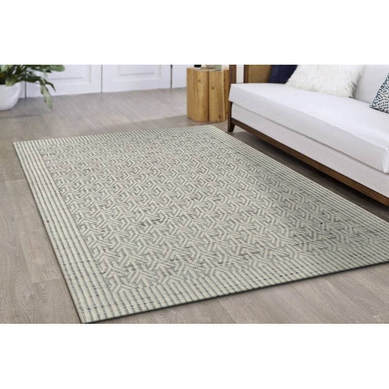 Tapis géométrique beige tissé à la main, Rectangle 8 pi x 10 pi
