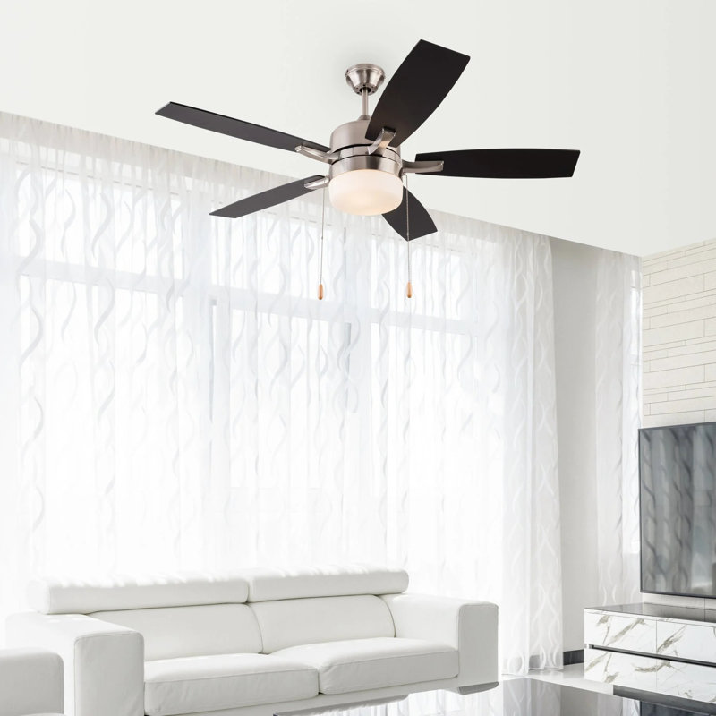 52-Inch Ceiling Fans with Lights, Pull Chain Control,  5-Walnut/Black Reversible Blades, Ceiling Fans for Bedroom and Living Room
