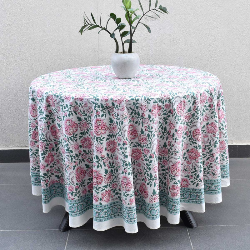 Rosaline Pink Blue Round Tablecloth, 90" Round
