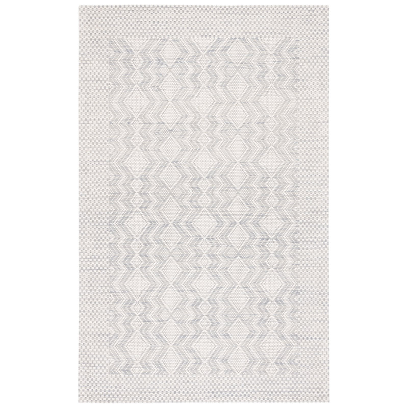 Manya Geometric Handwoven Wool/Polyester Area Rug in White/Gray, Rectangle 5' x 8'