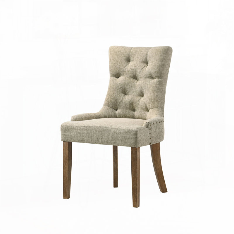Chaises de salle à manger en velours capitonné Anson avec garniture cloutée, Fabric Oak