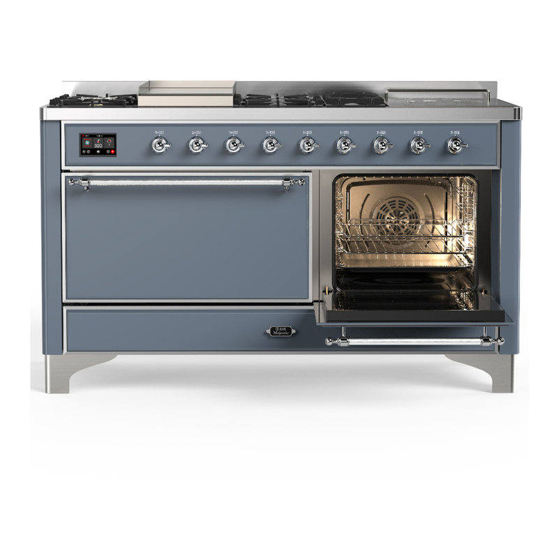Majestic III Series 60 Inch Dual Fuel Range with 7 Sealed Burners, Griddle, Frenchtop in Antique White (Natural Gas, Copper Trim)