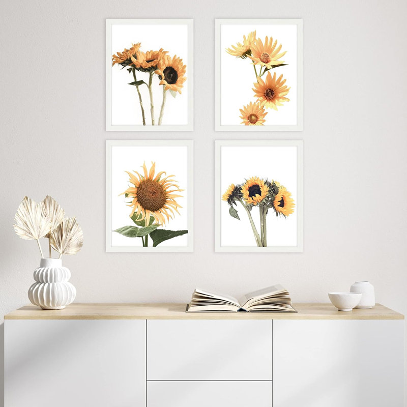 «Country Farm Summer Sunflower», ensemble de 4 impressions murales de jardin nature collage encadrées sur papier, impression de 4 pièces