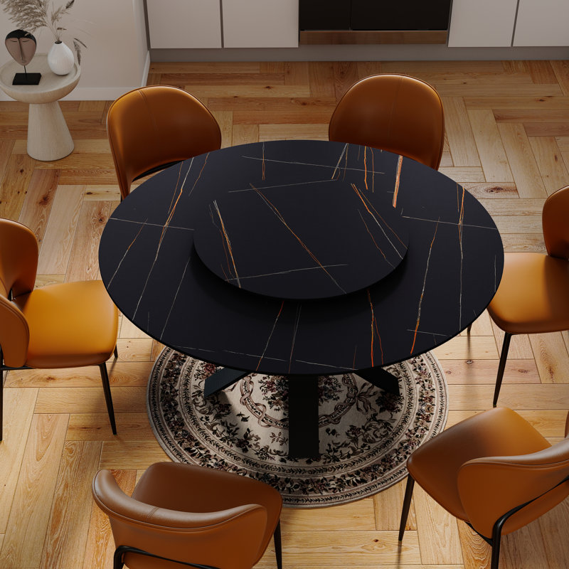 Table de salle à manger Modern Modern, H 29,53 po x L 59,05 po x l 59,05 po, Noir, Noir, noir, noir, noir