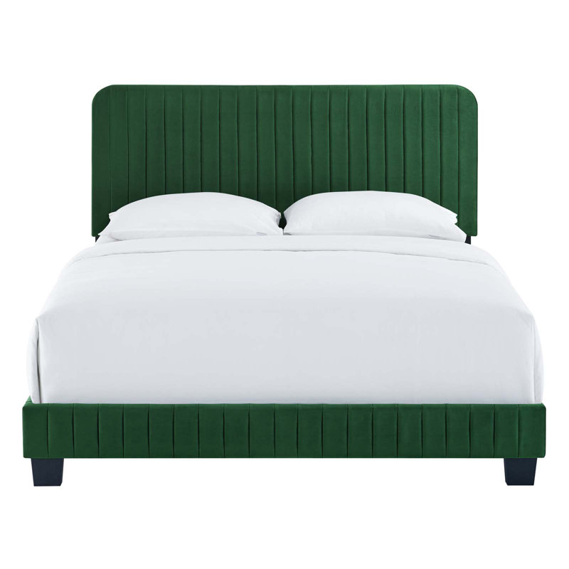 Celine Channel Tufted Performance Velvet Platform Bed, Twin, Emerald
