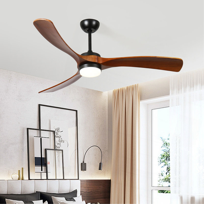 Ventilateur de plafond 52 po 3 feuilles en bois massif, 52 po de largeur