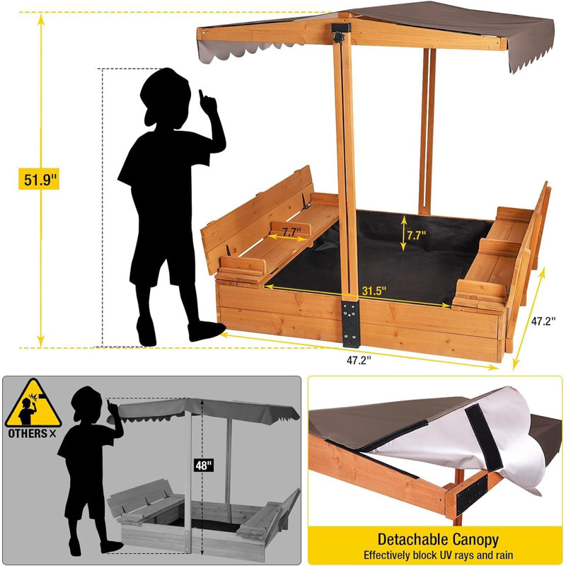 119.9Cm x 131.8Cm Wood Square Sandbox With Cover