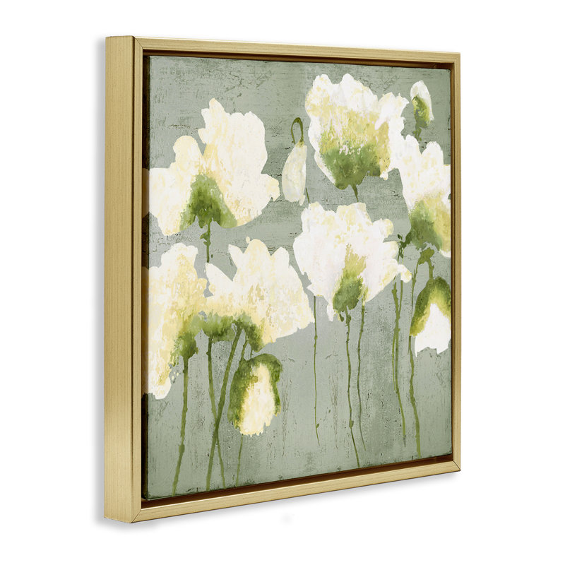 Cadre flottant moderne avec fleurs blanches, design par Vanessa Austin, H 25 po x l 25 po, Cadre flottant métallique doré