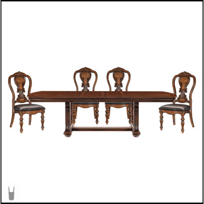 Ensemble de salle à manger 5 pièces avec rallonge et chaises d'appoint confortables au fini chêne foncé Lavish Style